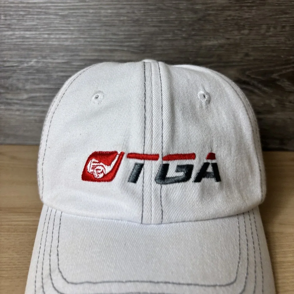 TGA Premier Golf Hat Cap Strap Back Mens White Red Golf Embroidered Adult Sports